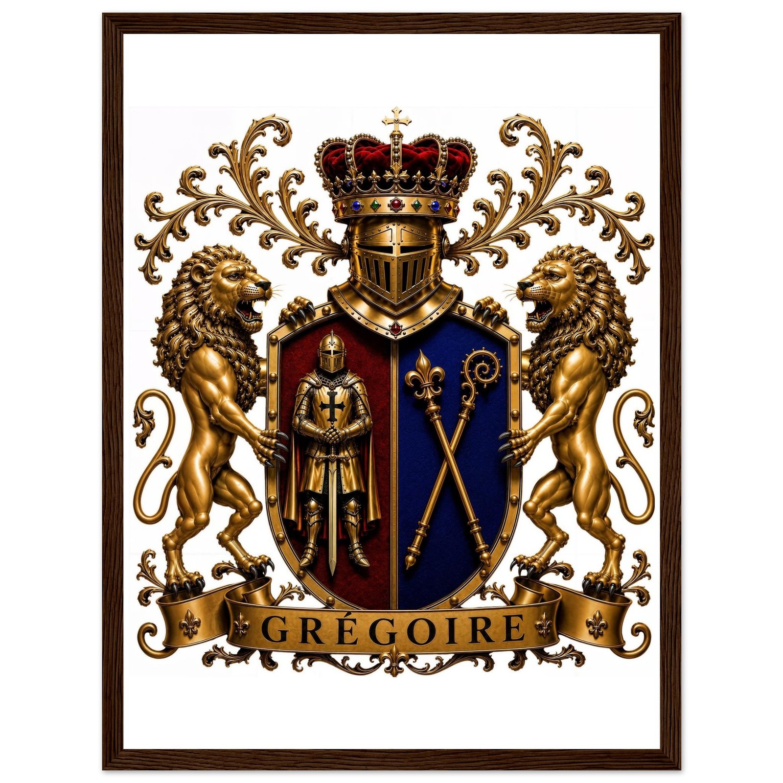 blason famille grégoire — affiche encadrée bois, papier mat premium 06d22d6d-d854-46fb-b77f-b8179beafc04