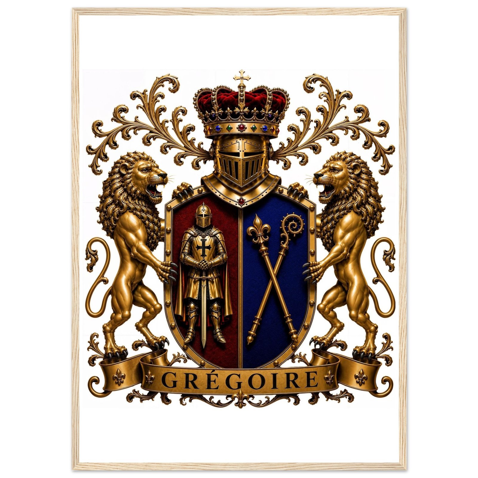 blason famille grégoire — affiche encadrée bois, papier mat premium 07403840-3052-4c97-99c6-30c3331a6004