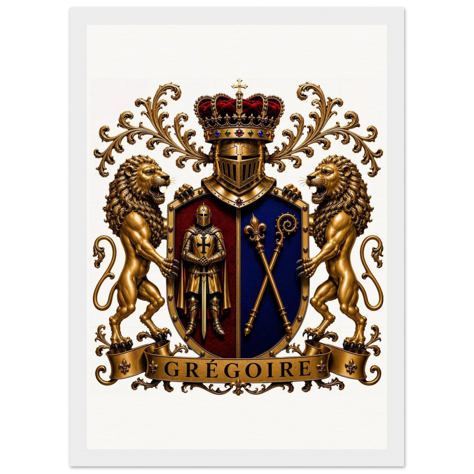 blason famille grégoire — tableau encadrée en bois, papier mat qualité muséale 0f4f22a4-f159-4e9f-90f6-93ba2edff0b9