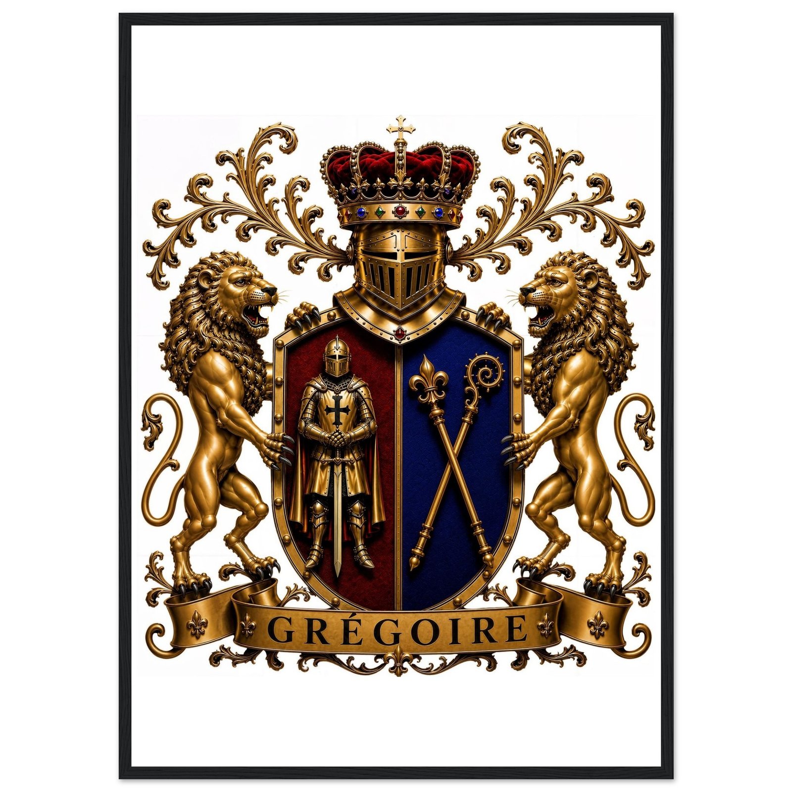 blason famille grégoire — affiche encadrée bois, papier mat premium 150eef4d-08df-41b3-8946-cfe0026afcdf
