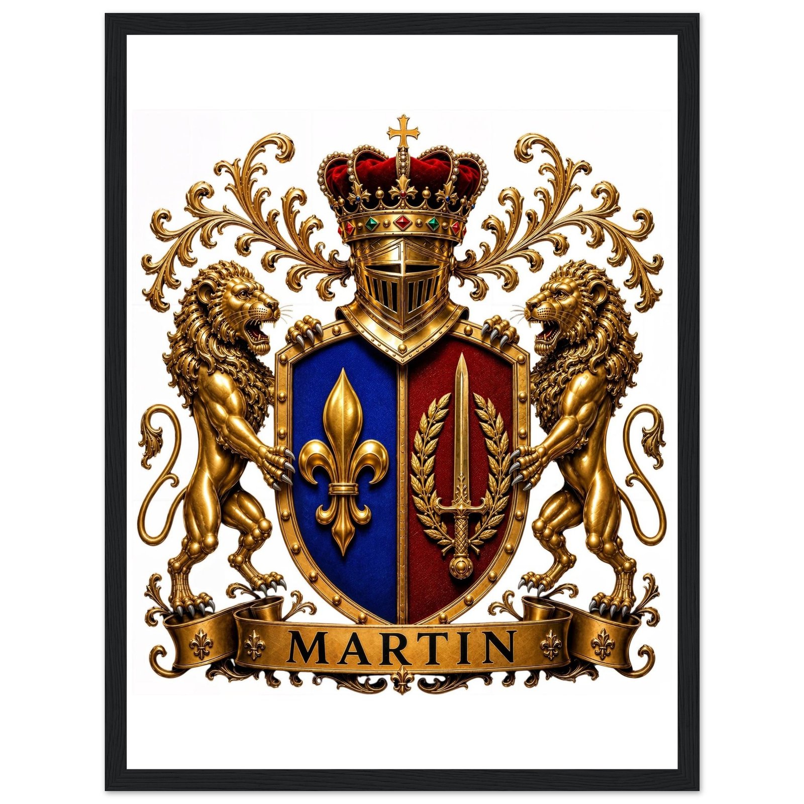 blason famille martin affiche encadree bois, papier mat 210a64a4-2c26-44b3-834f-7e231de856fc