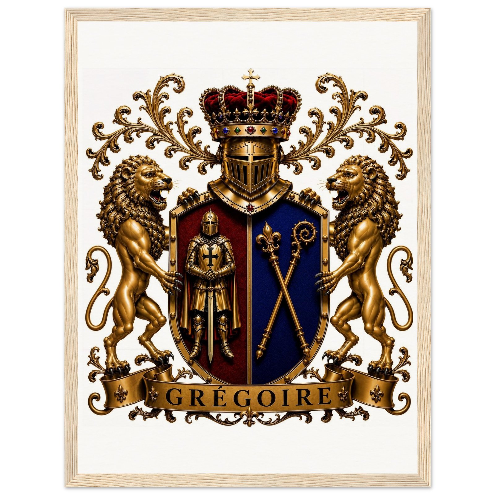 blason famille grégoire — tableau encadrée en bois, papier mat qualité muséale 279e981a-ced4-4ec2-8a62-0e053192f8a7