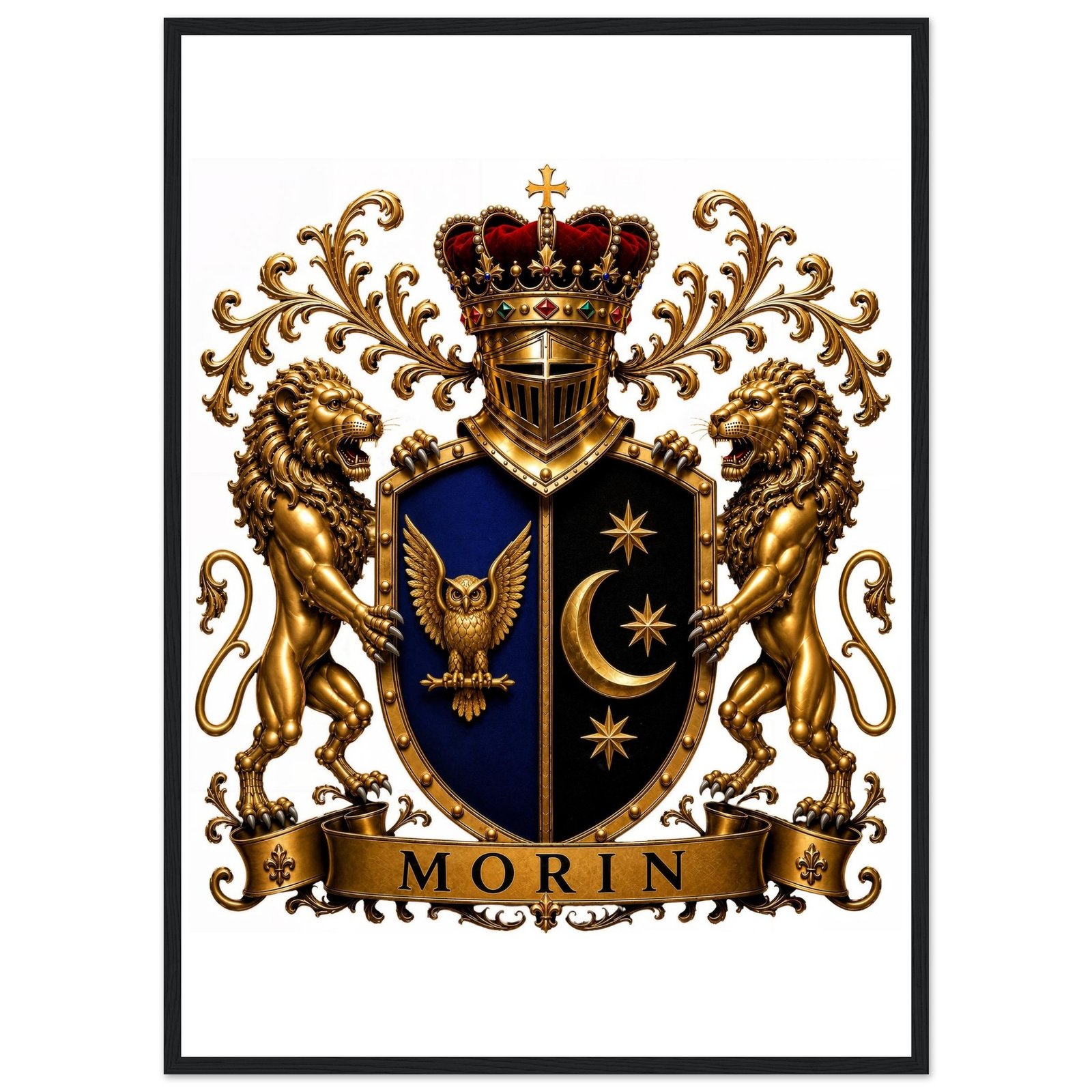blason famille morin affiche encadree bois, papier mat 2b22a753-af69-490f-8826-ddfd7452bb47