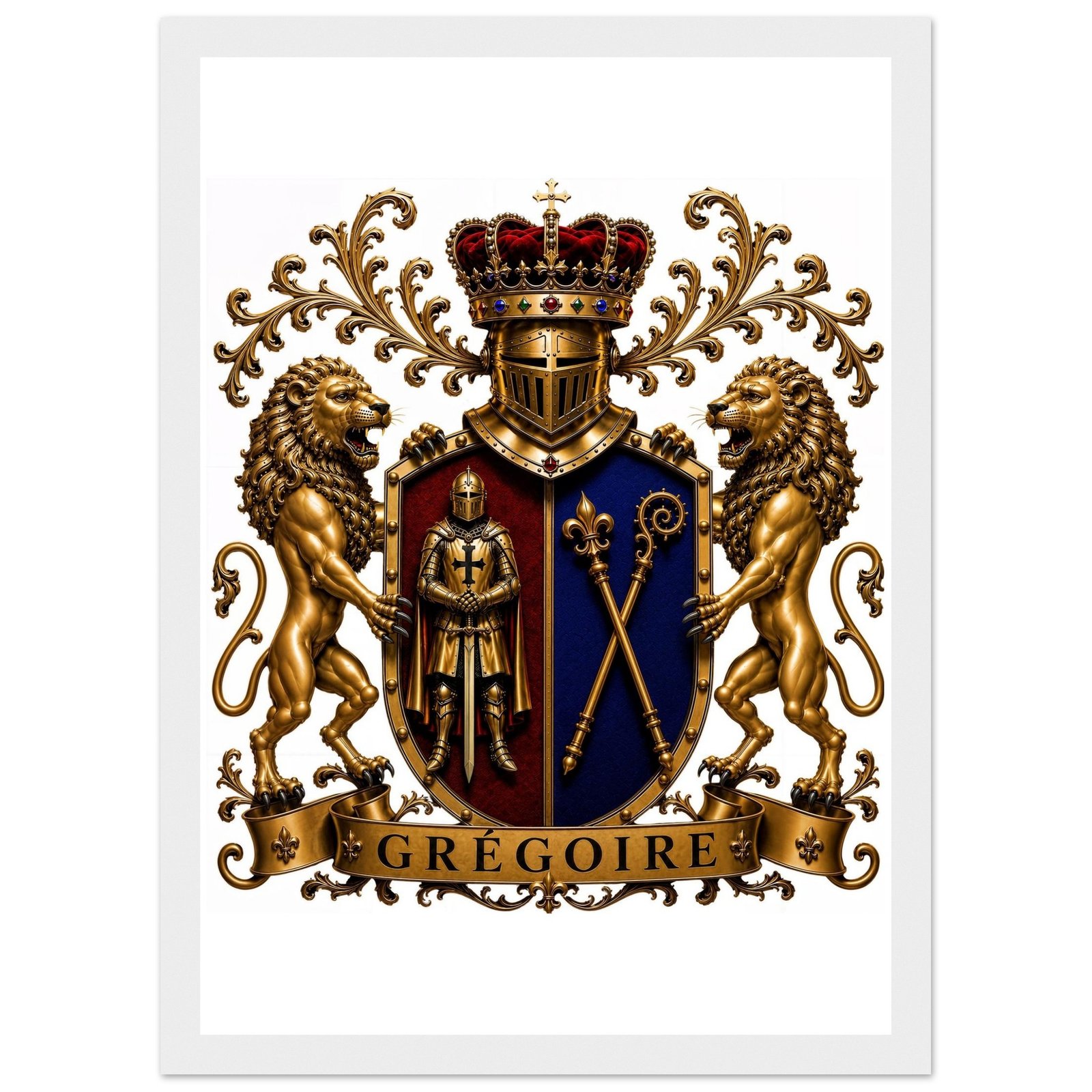 blason famille grégoire — affiche encadrée bois, papier mat premium 326b9beb-aa6f-4a71-8a06-012e64978800