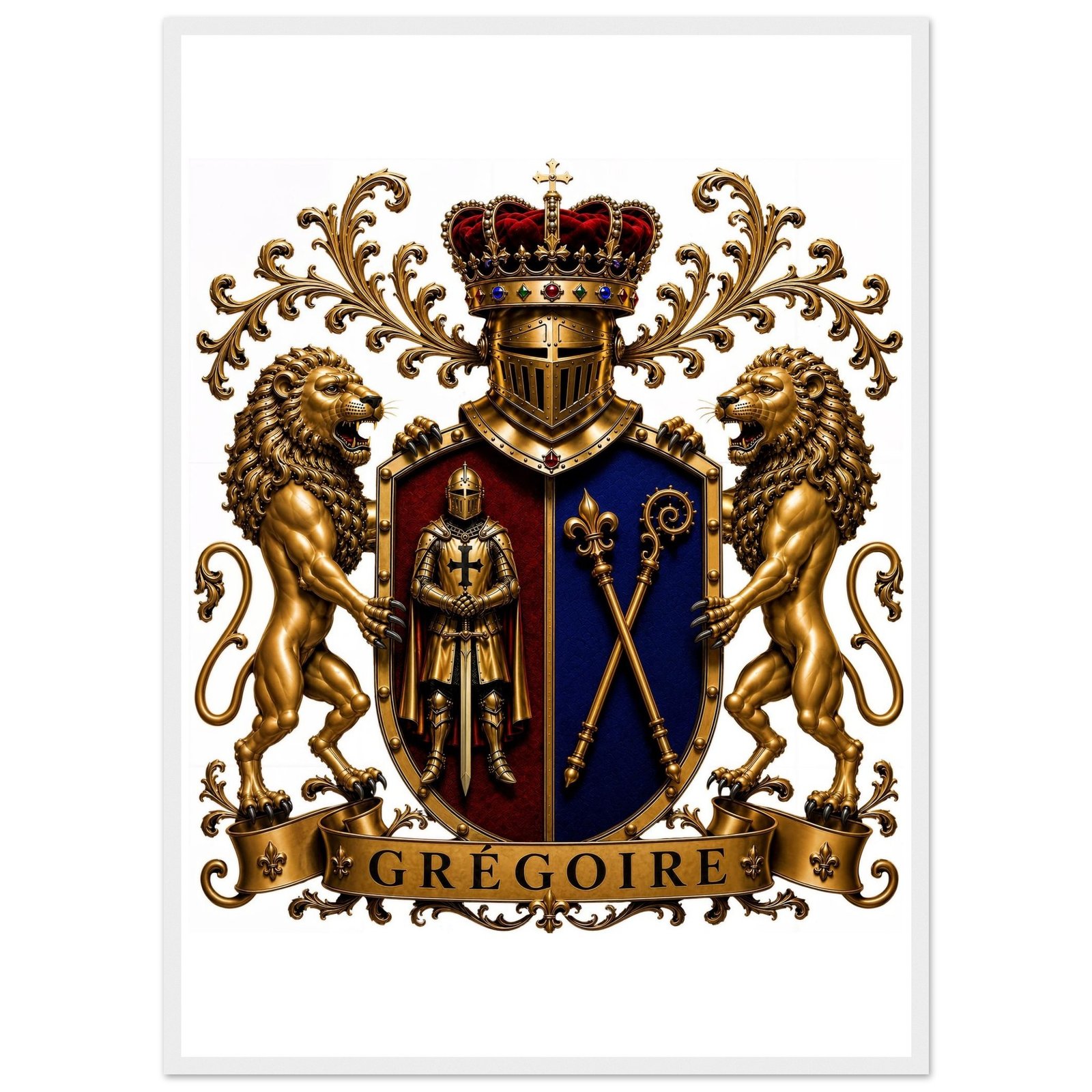 blason famille grégoire — affiche encadrée bois, papier mat premium 34d1b4a8-ac82-4d5f-9da6-0f6f1bfbe514