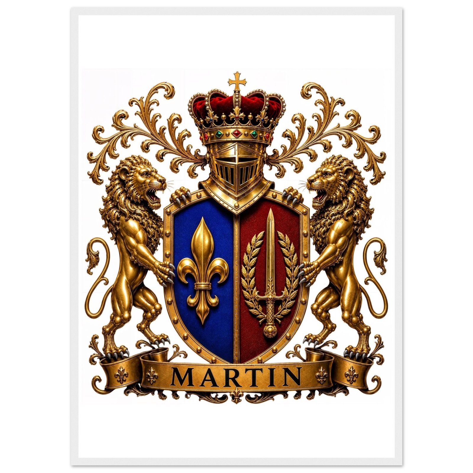 blason famille martin affiche encadree bois, papier mat 3a549a08-fcc3-4fa7-b032-fa0d0449a00d