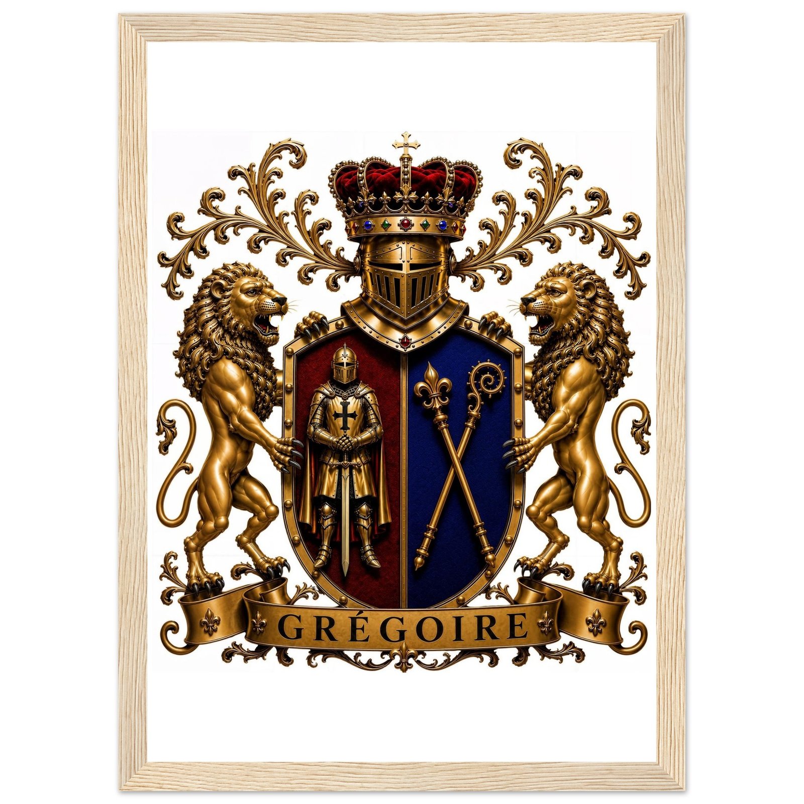 blason famille grégoire — affiche encadrée bois, papier mat premium 3f010928-4351-44dc-acd1-c6d368645903