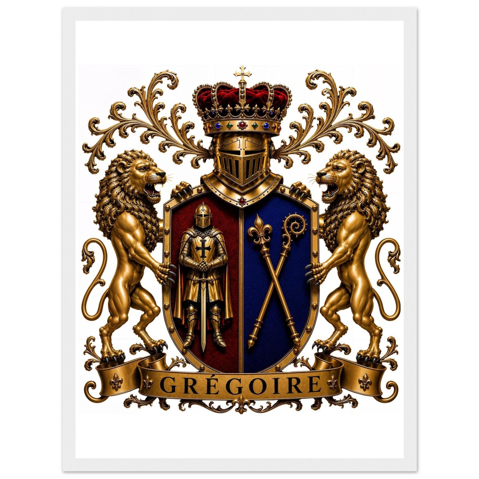 blason famille grégoire — affiche encadrée bois, papier mat premium 558e8481-e537-40b9-9fc1-001c61f3bdd4