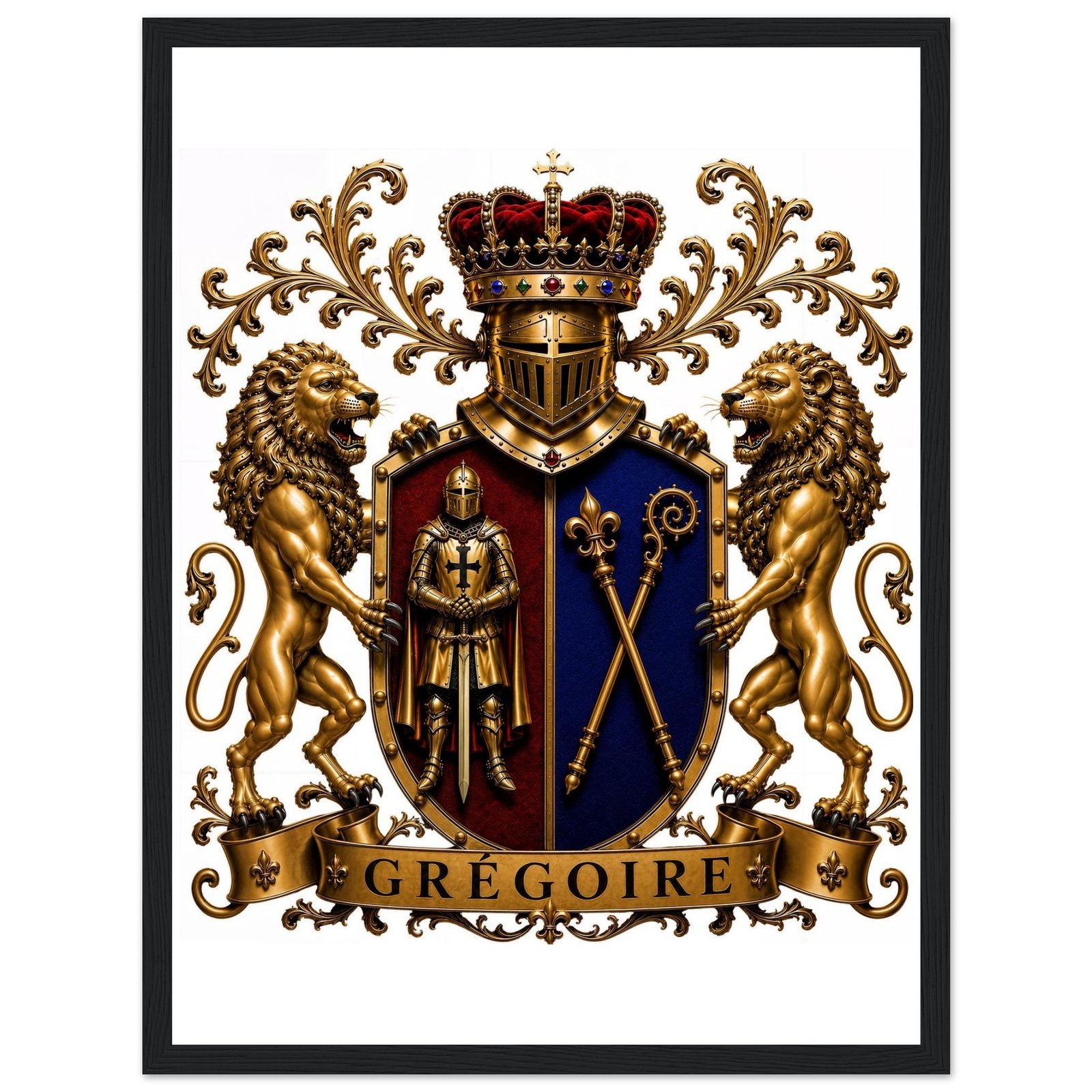 blason famille grégoire — affiche encadrée bois, papier mat premium a50a5b0a-2167-4799-a125-3fa67d83103b