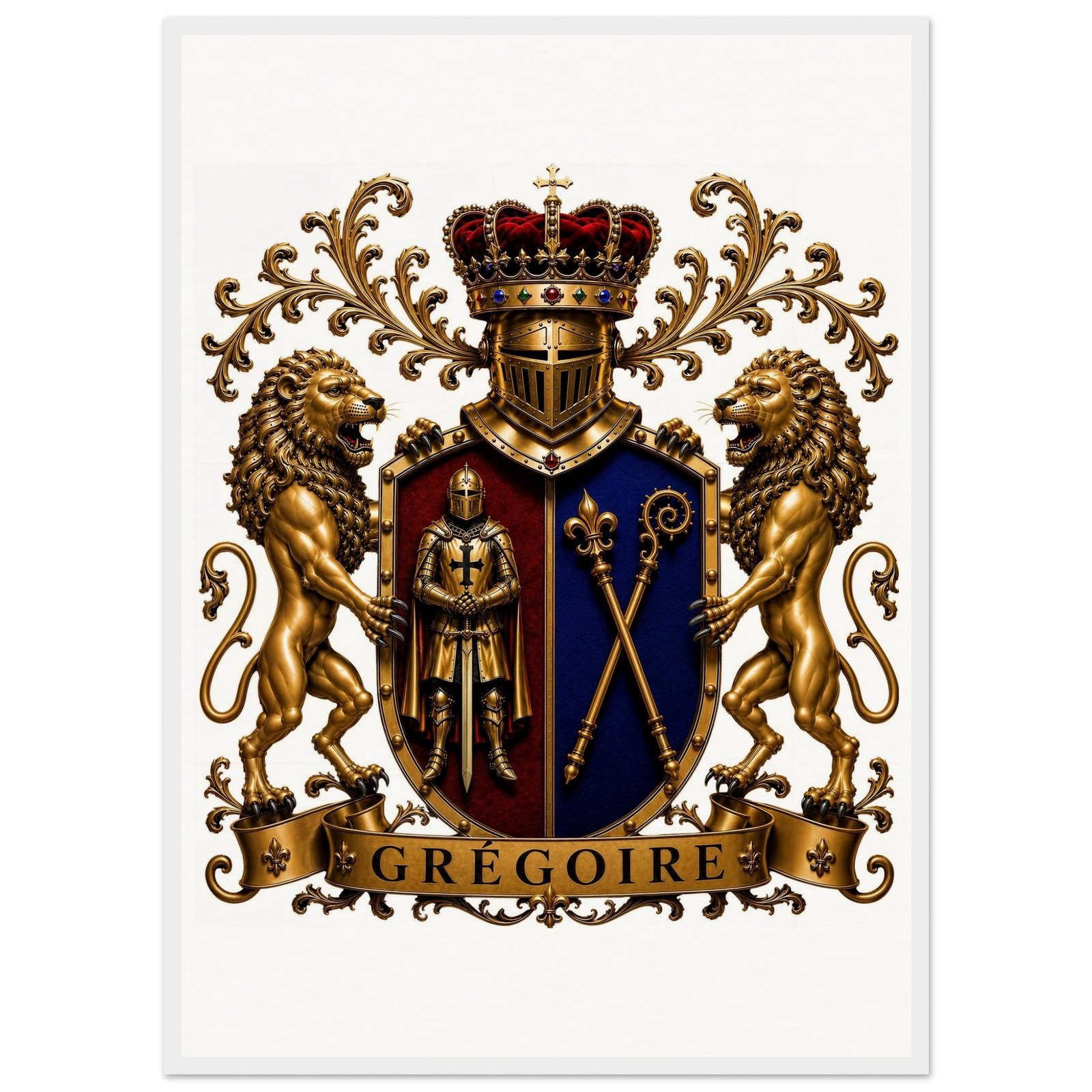 blason famille grégoire — tableau encadrée en bois, papier mat qualité muséale dbf03a04-2231-428b-ba00-5a00c6f68421