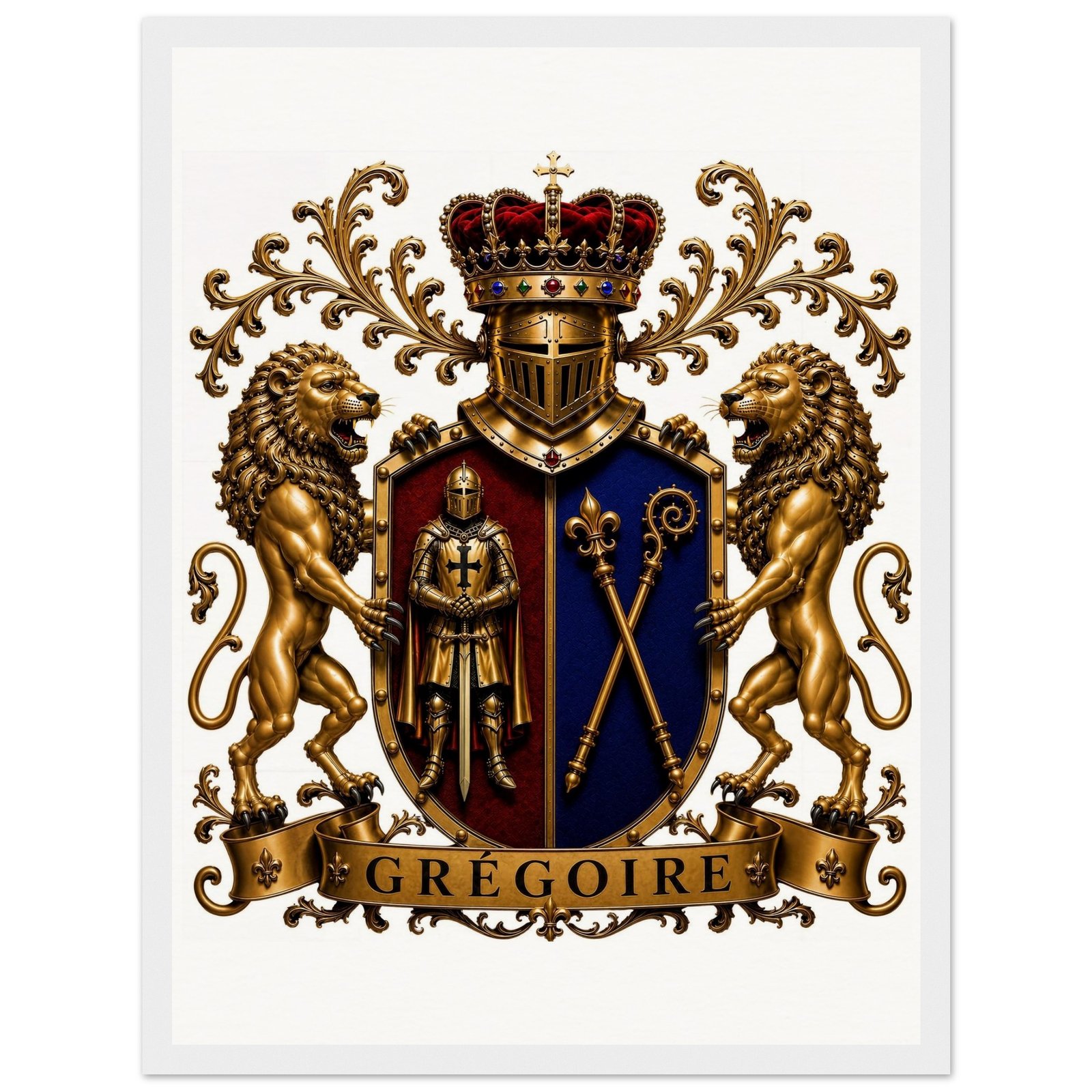 blason famille grégoire — tableau encadrée en bois, papier mat qualité muséale fe583ab1-c251-486d-87b1-5cd501081653