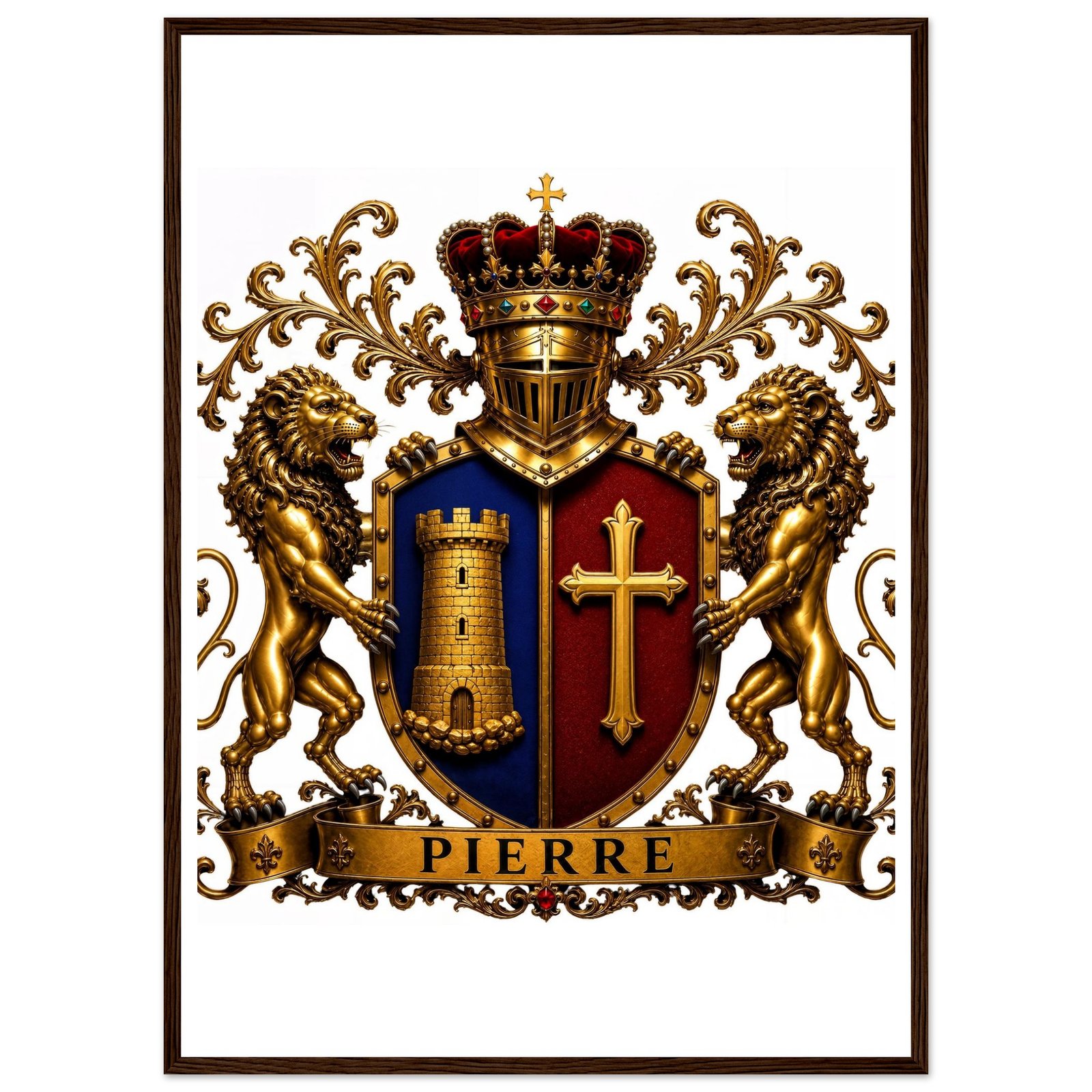 blason famille pierre — affiche encadrée bois, papier mat 36cd7cf9-97ff-45aa-a283-b771f87d6766