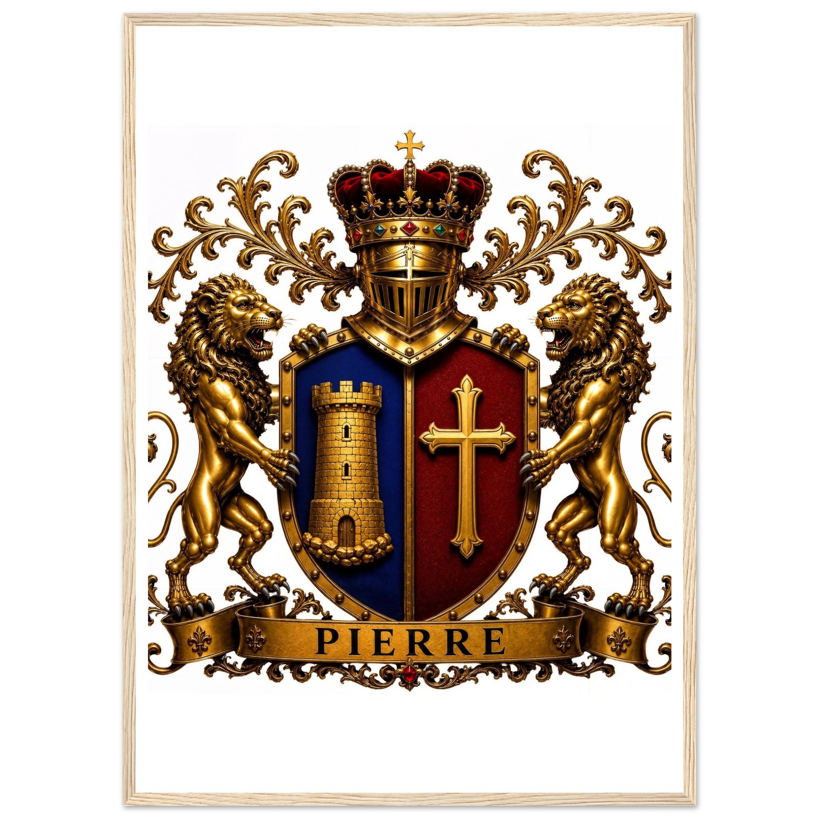 blason famille pierre — affiche encadrée bois, papier mat 72f37ca3-5be1-45cd-afb4-6281d087d11c