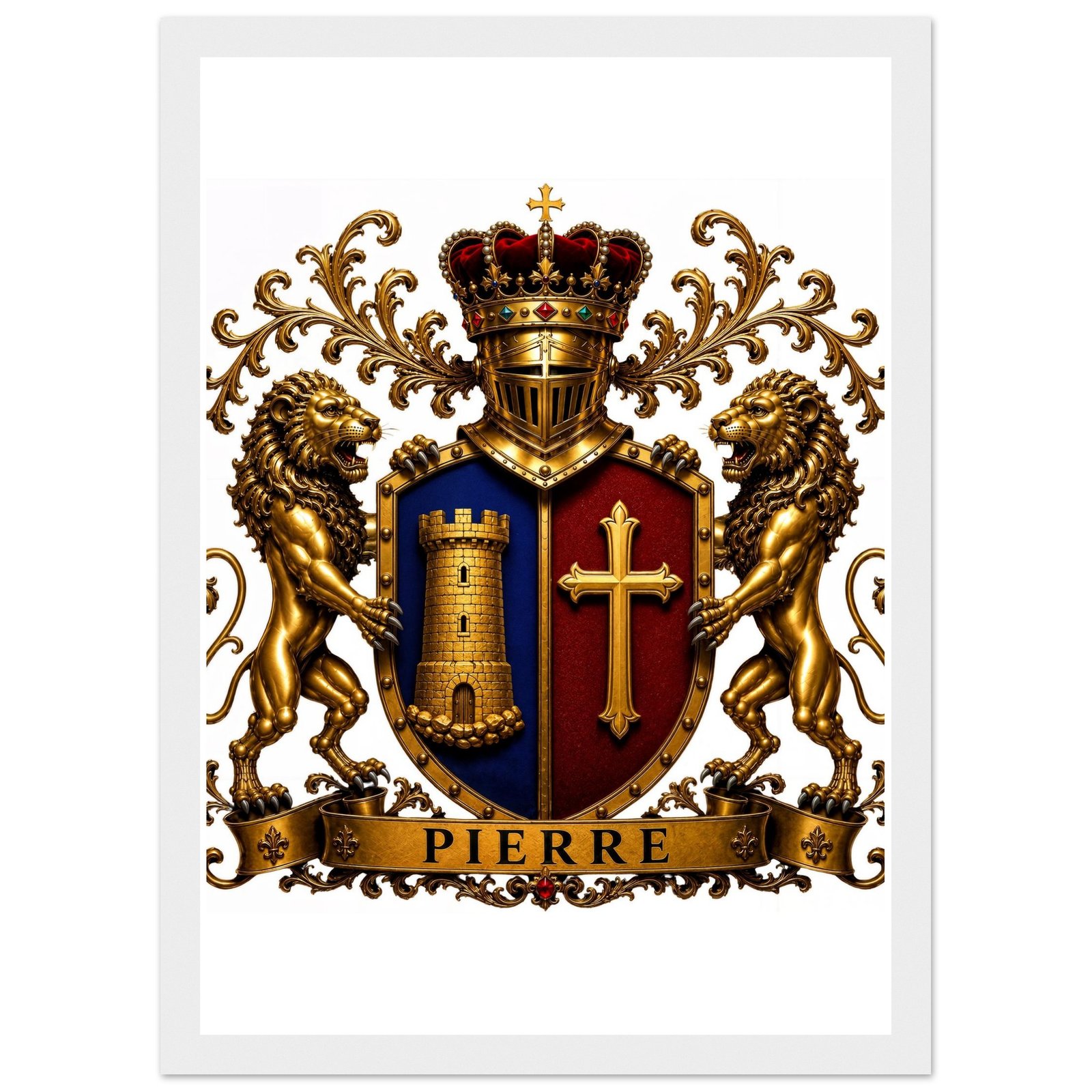 blason famille pierre — affiche encadrée bois, papier mat 81d7a7e5-f143-4833-bb0b-15a4fb1d7ad4