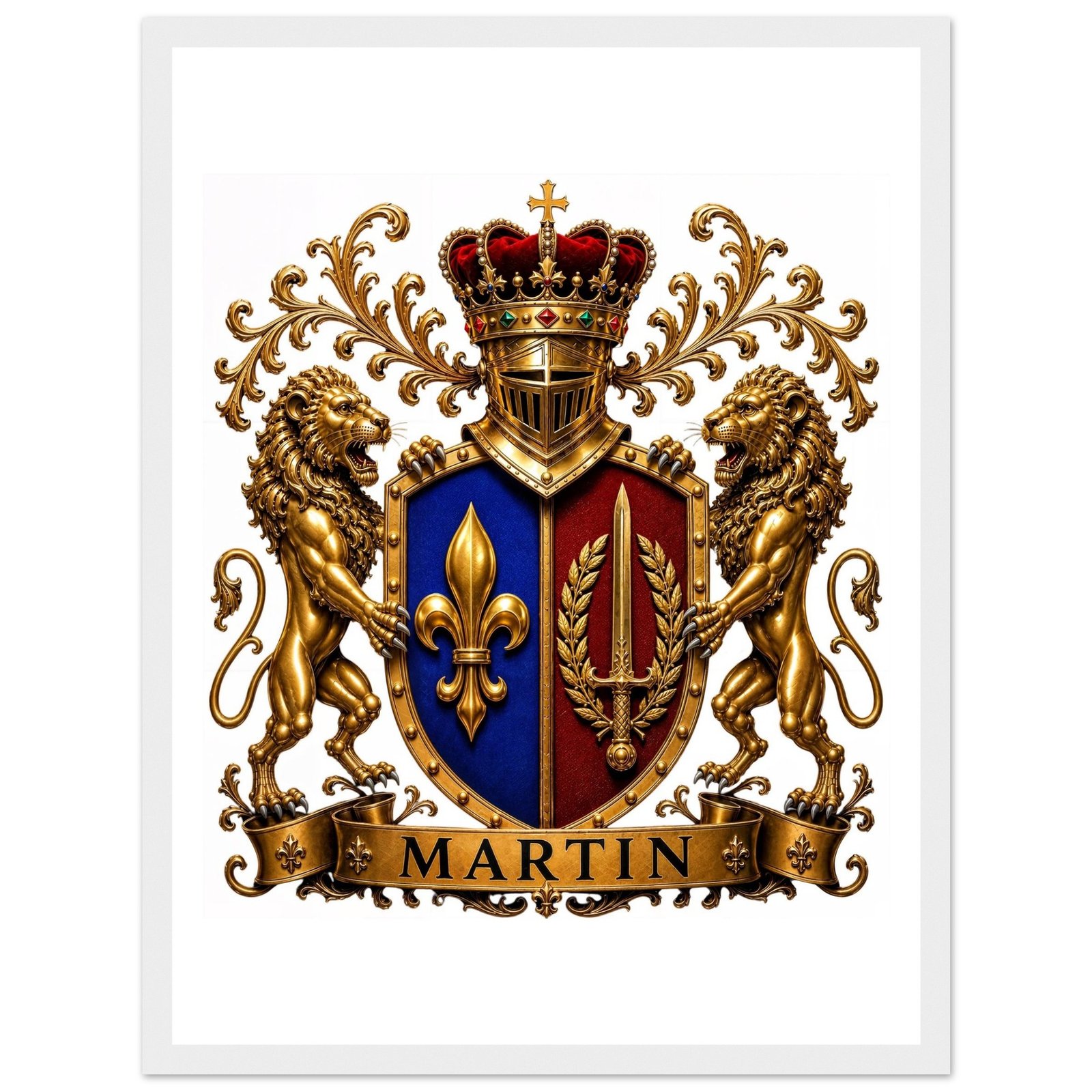 blason famille martin — affiche encadrée bois, papier mat 8319175b-8640-4043-949f-693737dd399a