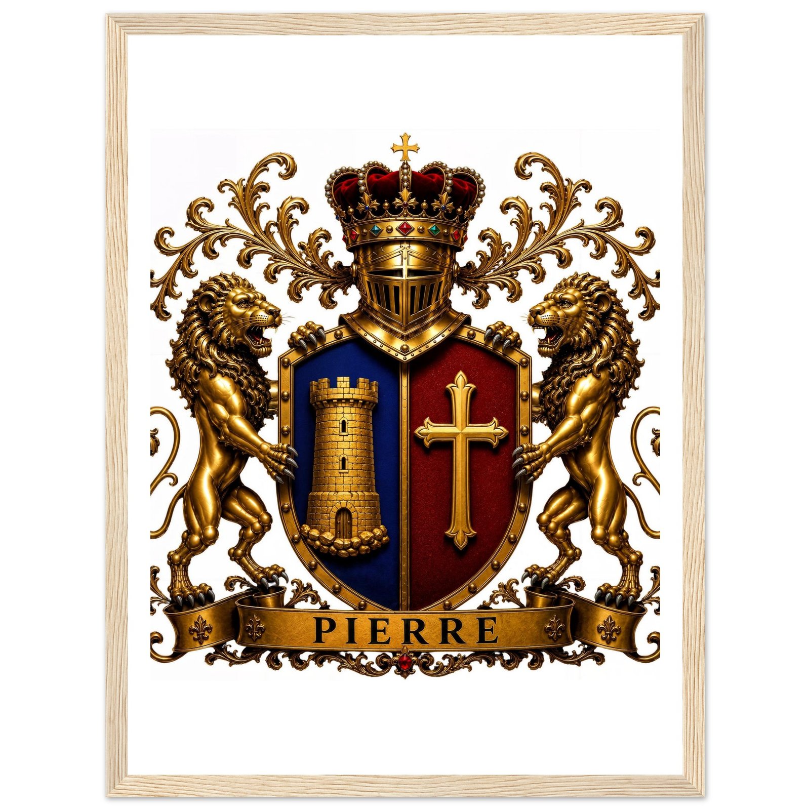 blason famille pierre — affiche encadrée bois, papier mat cccce5db-0ad0-4439-be1d-241401f9c2ce