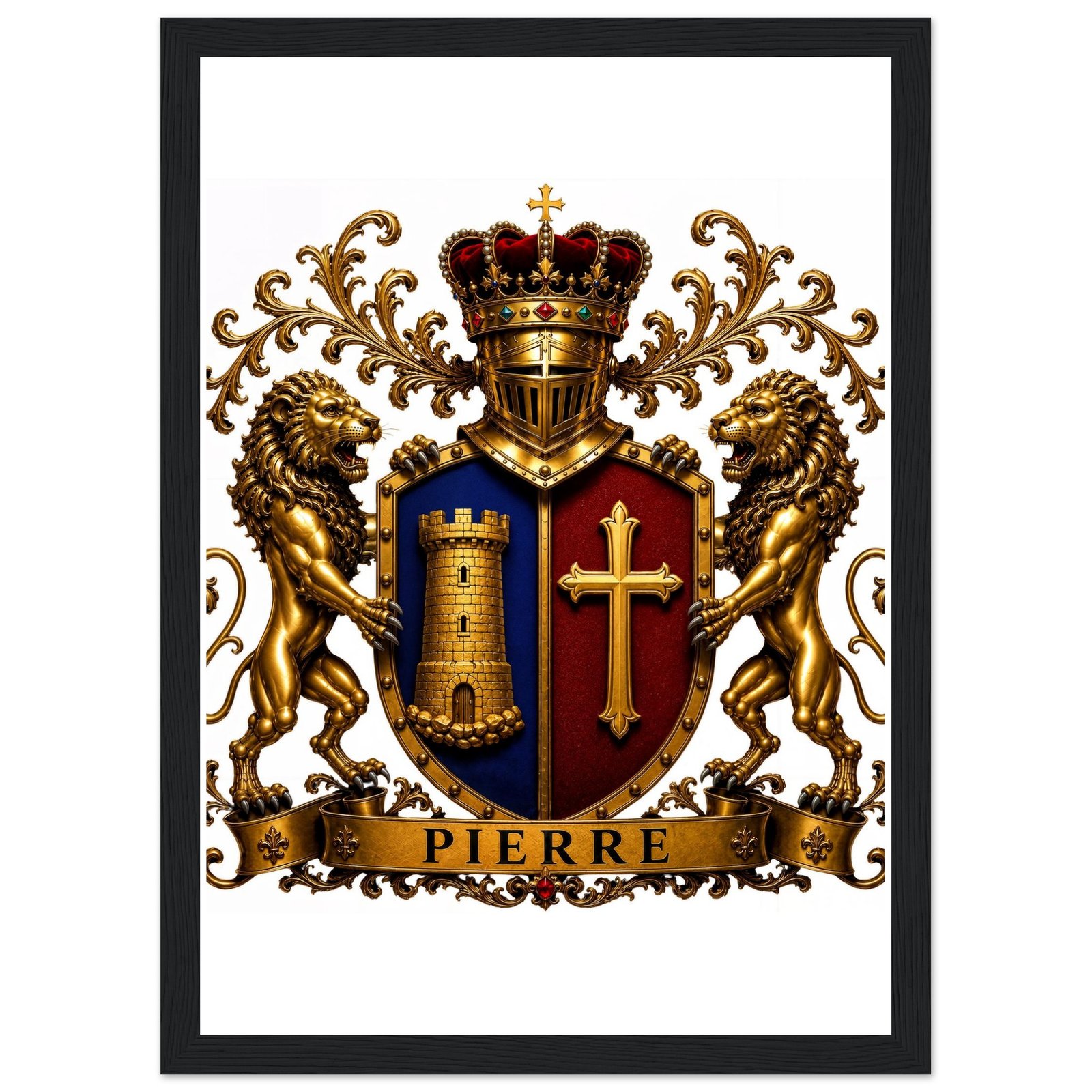 blason famille pierre — affiche encadrée bois, papier mat ee1d32fc-b01d-4bdb-b0a4-40cb858e58e5